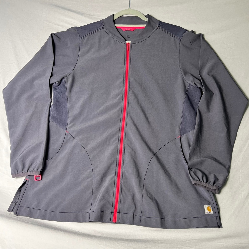 Carhartt Force Cross-Flex Womens Scrub Jacket Grey Pink Full Zip C82310 Medium